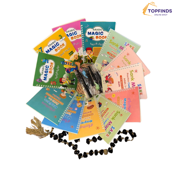 ✨ Pack Éducatif : 12 Livres en Arabe, Français et Anglais + 30 Stylos Magiques pour Écriture, Lecture et Dessin !